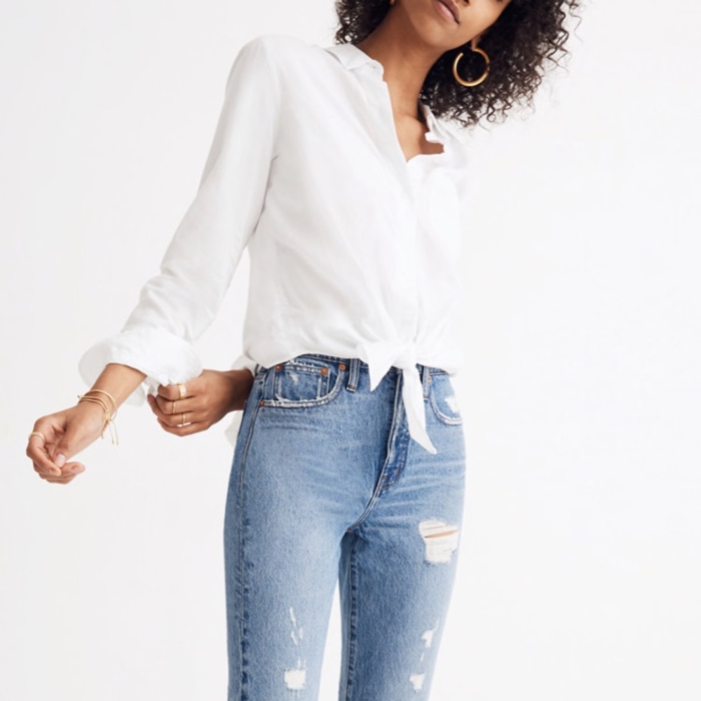 Madewell White Tie-Front Shirt